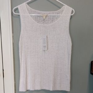 Eileen Fisher White Sleeveless Linen Knit Top